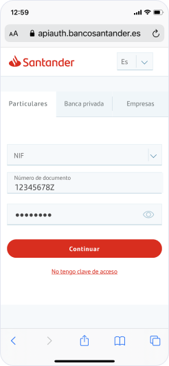 Login del usuario en el portal de su banco